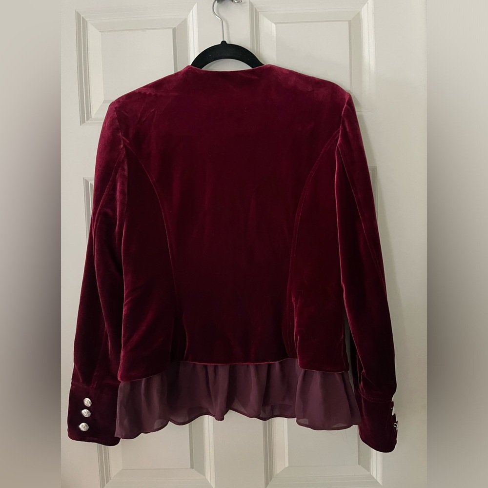 INC International Concepts Velvet Military Jacket Blazer collarless burgundy M - Picture 8 of 11